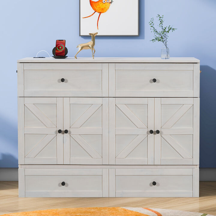 Whisen Modern Design Full Size Murphy Bed, Folded into a Cabinet with Large Drawers and USB Ports