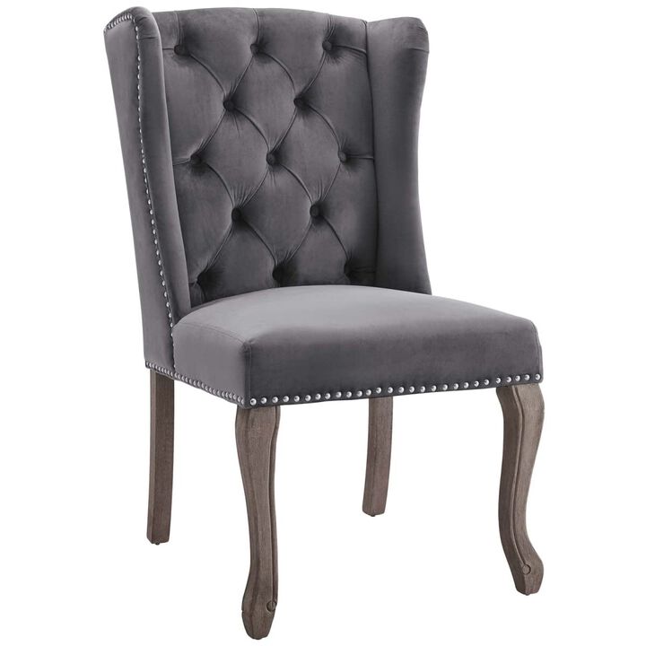 Modway Apprise French Vintage Tufted Performance Velvet Accent Dining Chair, Gray