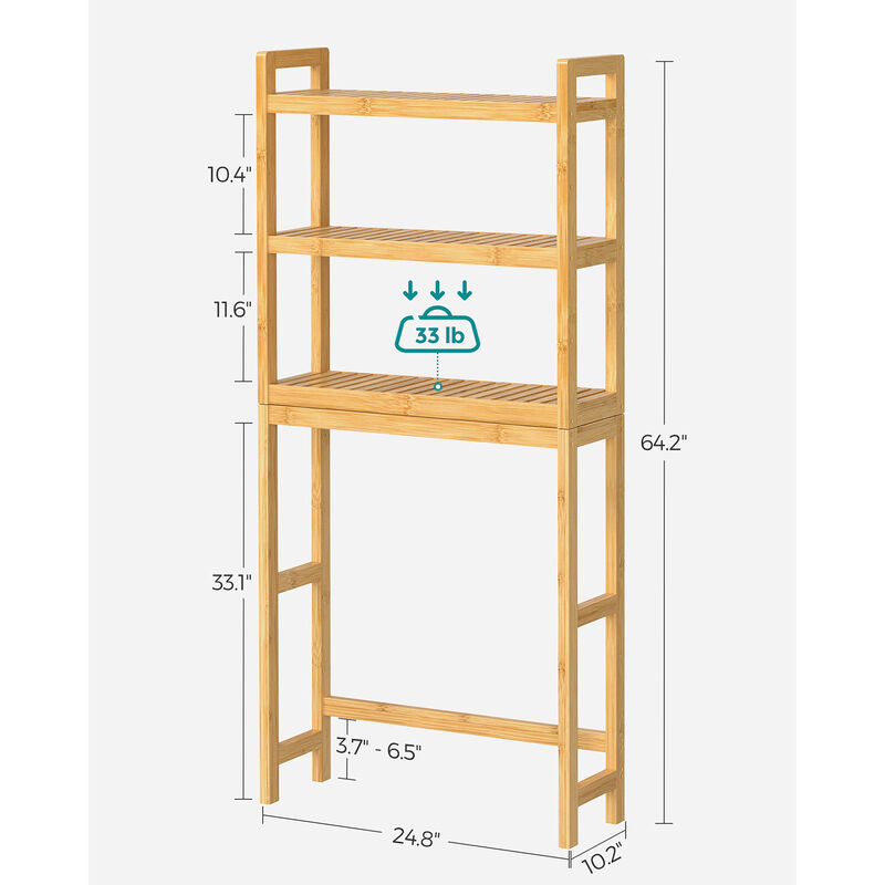 3-Tier Bamboo Bathroom Organizer with Adjustable Shelves – Over-The-Toilet Storage