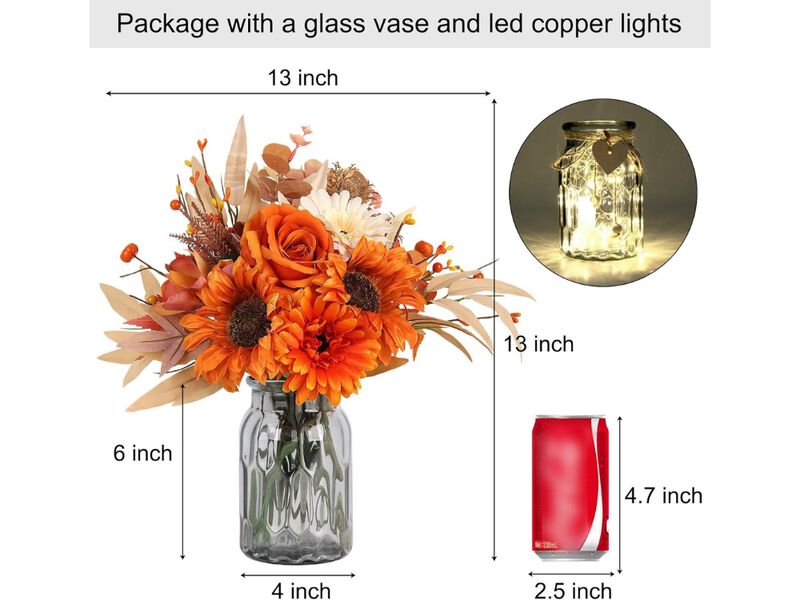 Orange Artificial Eucalyptus Flowers Vase Filler Silk Roses image number 2