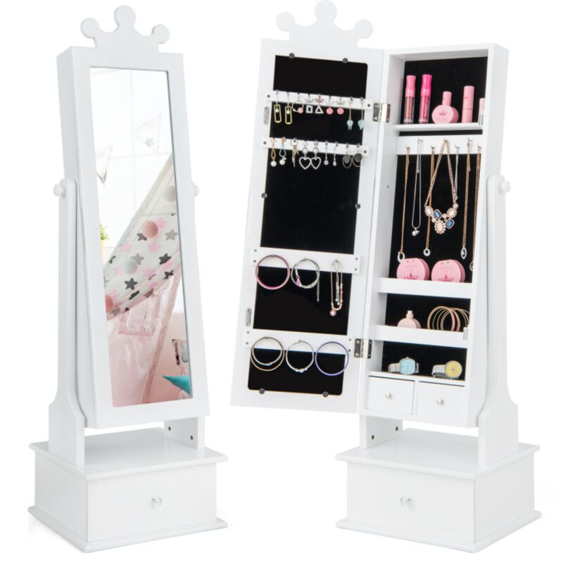 Hivvago 2-in-1 Kids Play Jewelry Armoire with Full Length Mirror and Drawers