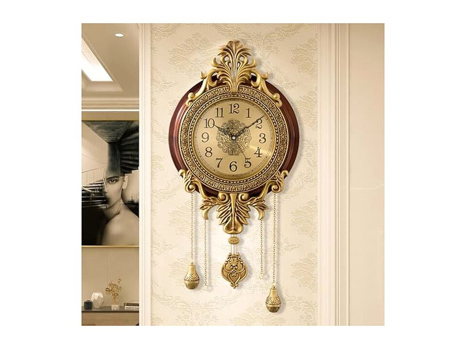 Pendulum Vintage Antique Metal Wooden Wall Clock Silent Non Ticking Office Decor