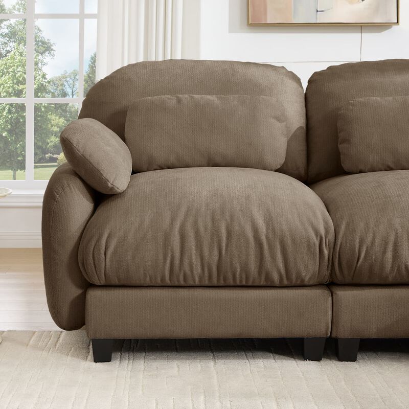 3 Seat modular cloud couch for living room, Chenille deep seat sofa with plush cushions, Modular 3 seater sofa for home image number 6