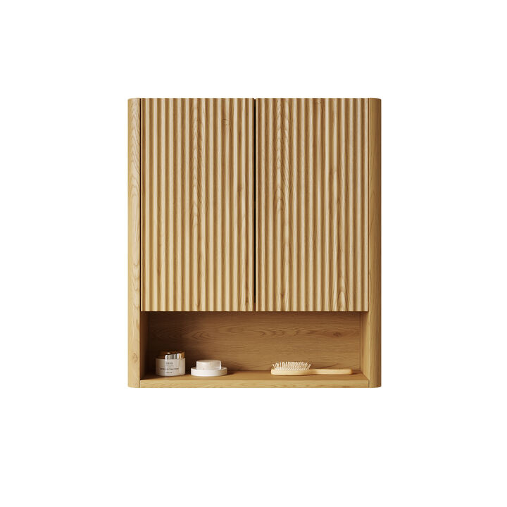 ELEMENT ACE Wall-Mounted Striped Bathroom Cabinet with Doors, Shelf and Open Storage Compartment Over The Toilet Storage Solution