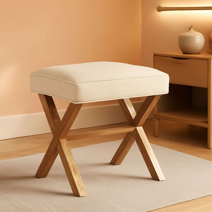 ShipItFurniture Small Ivory Upholstered Ottoman Footrest with X-frame
