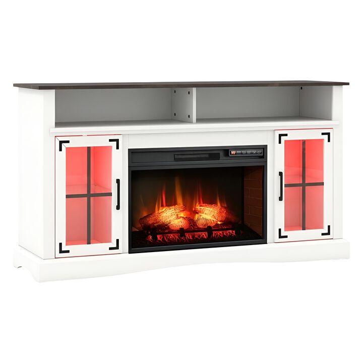 Electric Fireplace TV Stand with Remote Control and Thermostat for Living Room