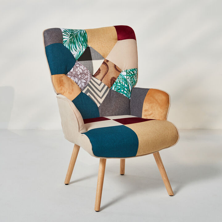 Accent Chair Modern High Back Arm Chair,Colorful Patchwork Reading Chairs for Bedroom