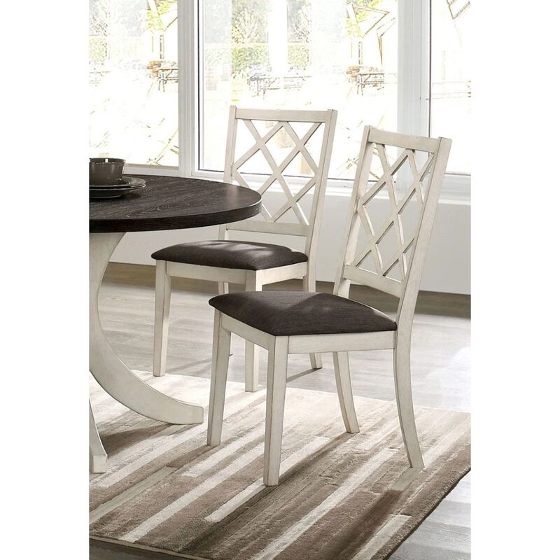 Streamdale Solid Wood Antique White Chairs, Grey Cushion