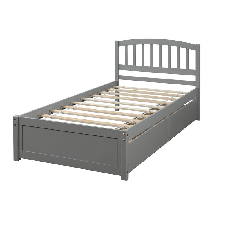 Whisen Elegant Design Twin Size Platform Bed with Two Drawers and Headboard - Gray