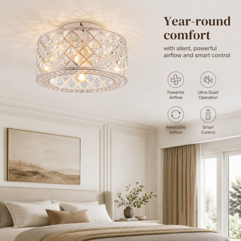 ELEMENT ACE Flush Mount Ceiling Fan with Light Kit, Remote Controlled 6 Speed Reversible DC Motor Chandelier Fan for Bedroom Living Room Dining Room Hallway Use image number 4