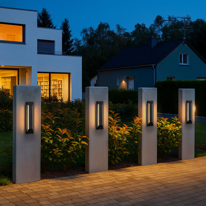 H22" Large Dusk to Dawn Modern Outdoor Wall Light 24W Integrated LED Exterior Wall Sconce with Black Trapezoid Design and Acrylic Shade for Garage Entryway image number 3