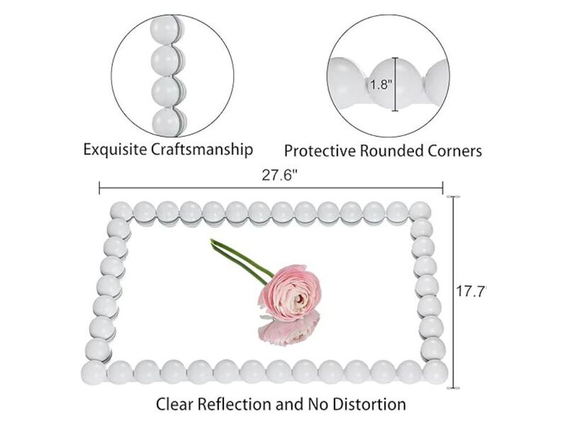 20"x30" White Beaded Wall Mirror &ndash; Modern Rectangular Accent for Home