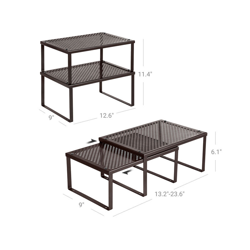 Set of 4 Stackable and Expandable Metal Cabinet Shelf Organizers - Brown Kitchen Counter Shelves