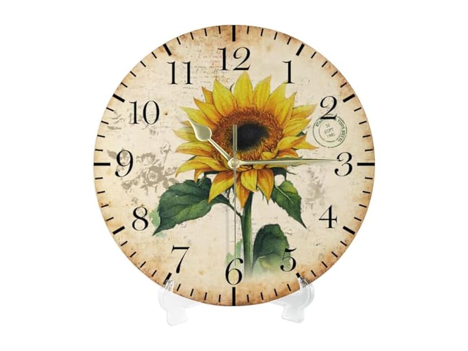 Hanging Workspace Vintage Sunflower Wall Clock 10 Inch Silent Non Ticking