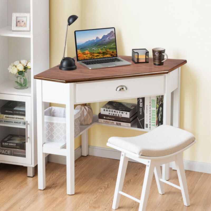 Hivvago Corner Wooden Piece Laptop Computer Desk-Rustic Brown