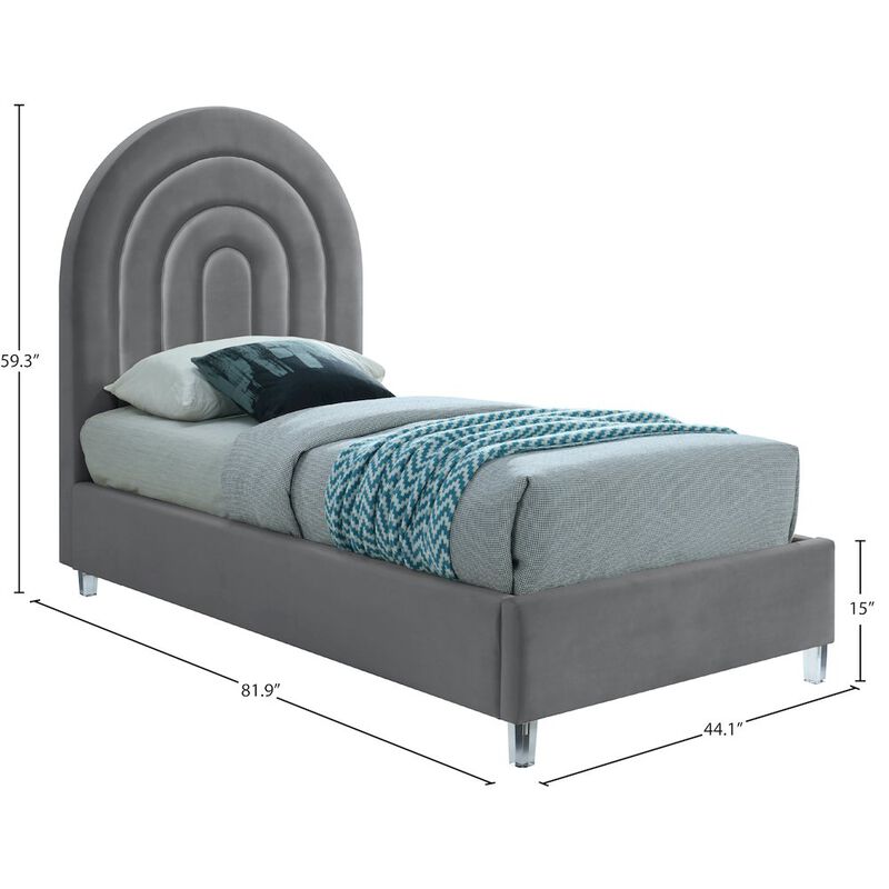 Meridian Furniture Rainbow Grey Velvet Twin Bed