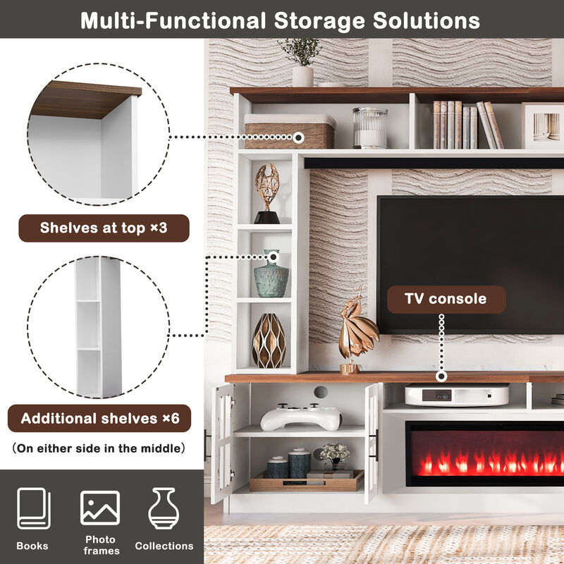95.5" W Wall Unit Entertainment Center for TVs up to 80" w Electric Fireplace Cabinets & Bookshelves image number 4