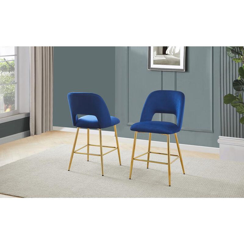 Best Quality Furniture Navy Blue velvet upholstery counter height chairs *SET OF 2*