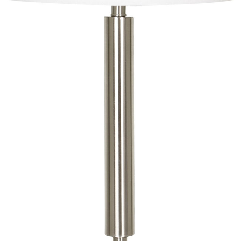 Metal Table Lamp with Fabric Drum Shade, White and Silver - Benzara