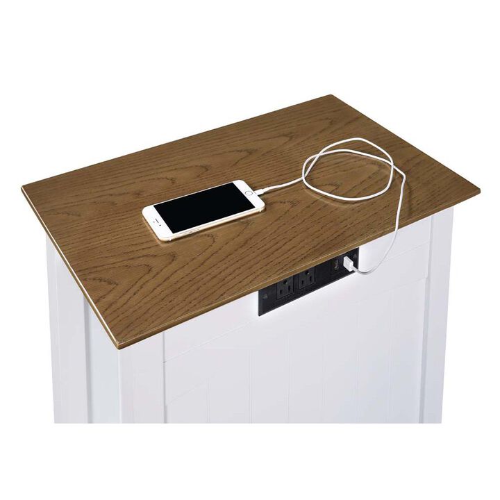 Convenience Concepts Edison End Table with Charging Station and Shelf, Driftwood/White