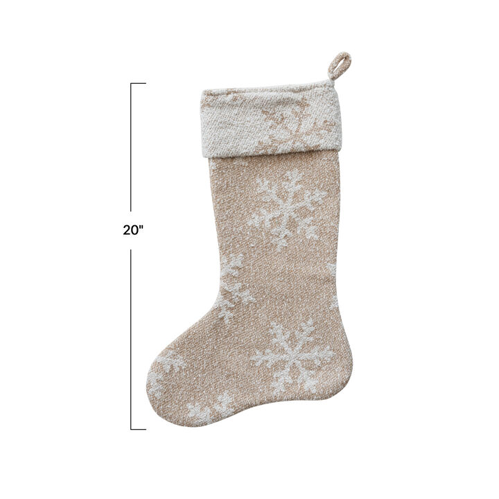 Woven Fabric Jacquard Stocking with Snowflake Pattern, Beige and Natural