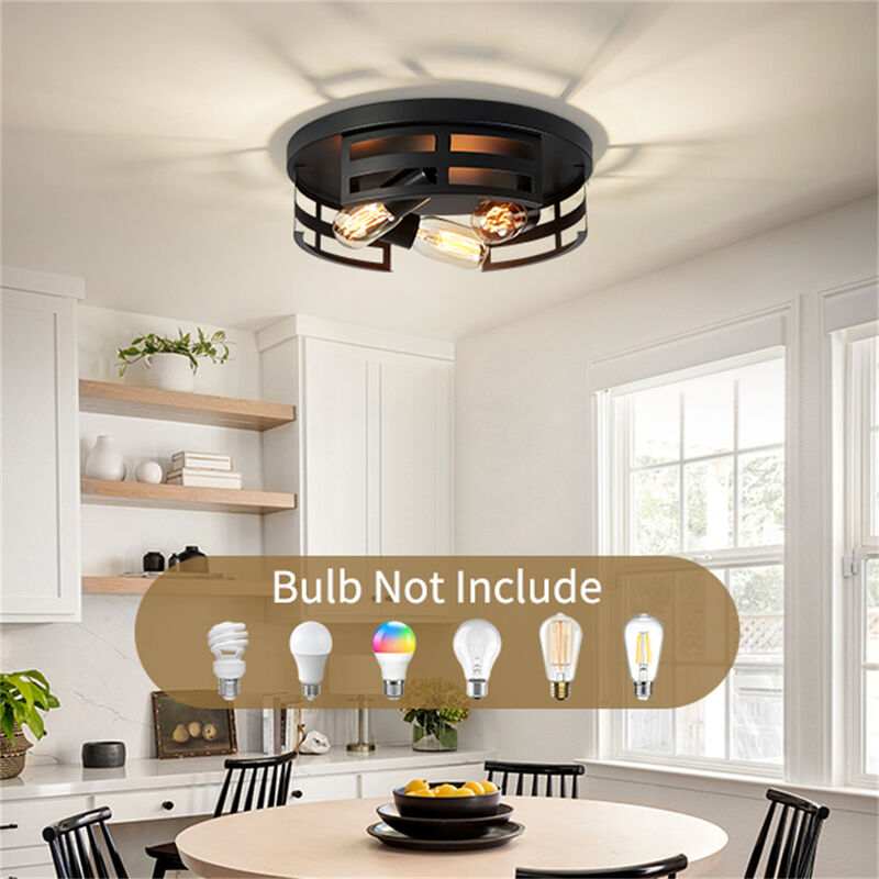 13 in. 3-Light Black Flush Mount Ceiling Lamp (Set of 2) image number 3