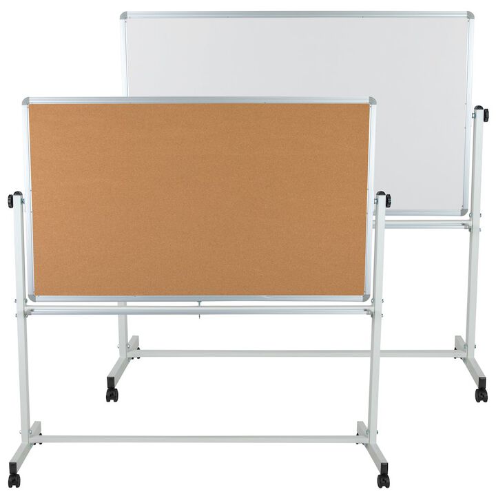 Flash Furniture 62.5"W x 62.25"H Reversible Mobile Board and White Board with Pen Tray