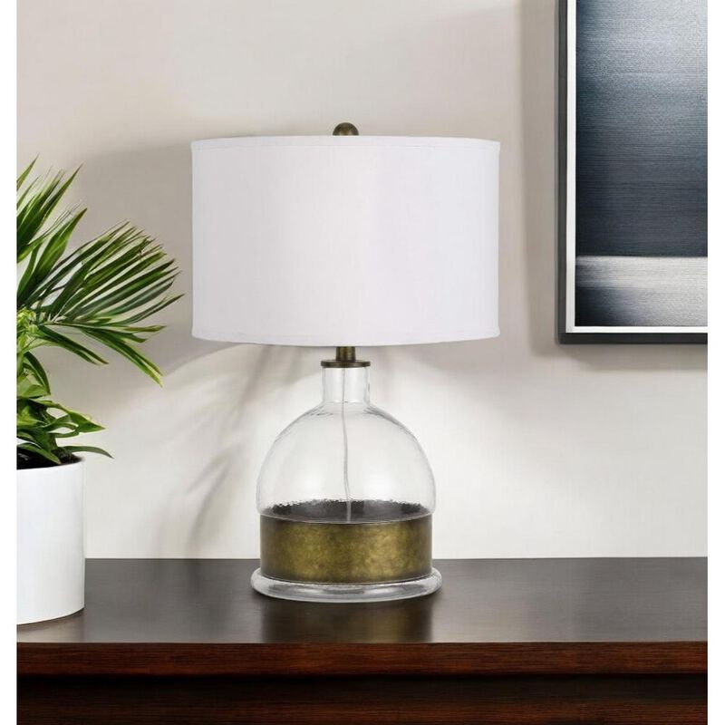 Hivvago 25" Nickel Glass Globe Table Lamp With White Drum Shade