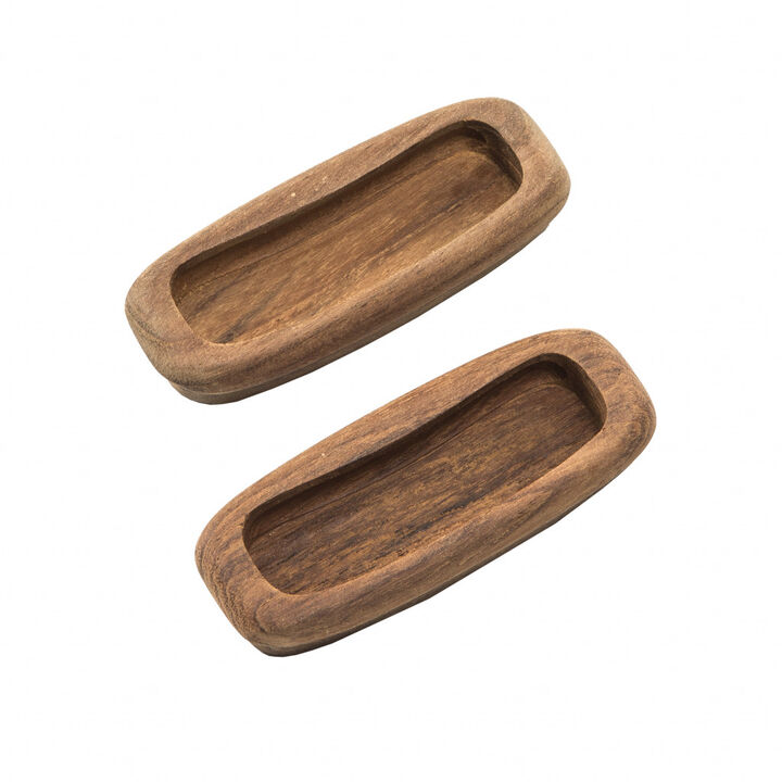 HomeRoots Set of Two Brown Teak Wood Drawer Pull Knobs