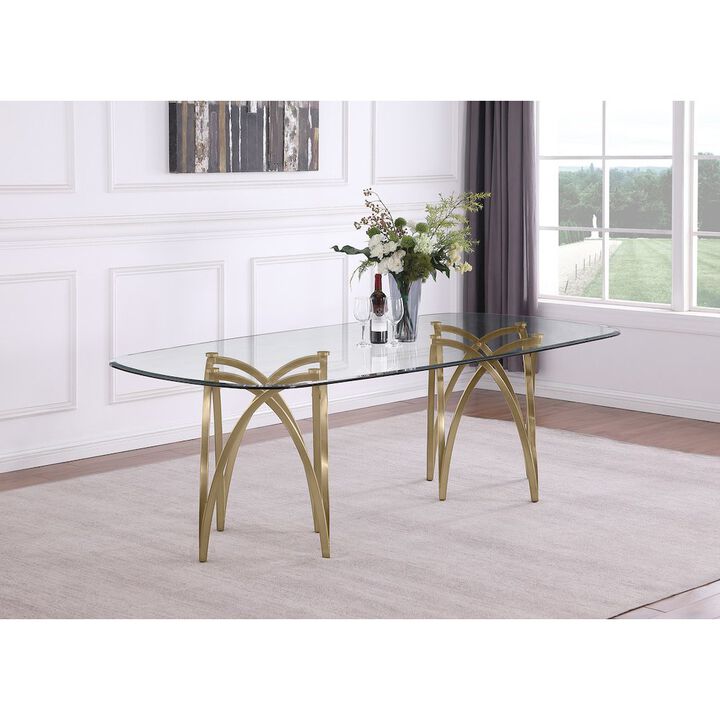 Best Quality Furniture Large Clear Tempered Glass Dining Table A Gold Brushed Matte Chrome-Plated Base