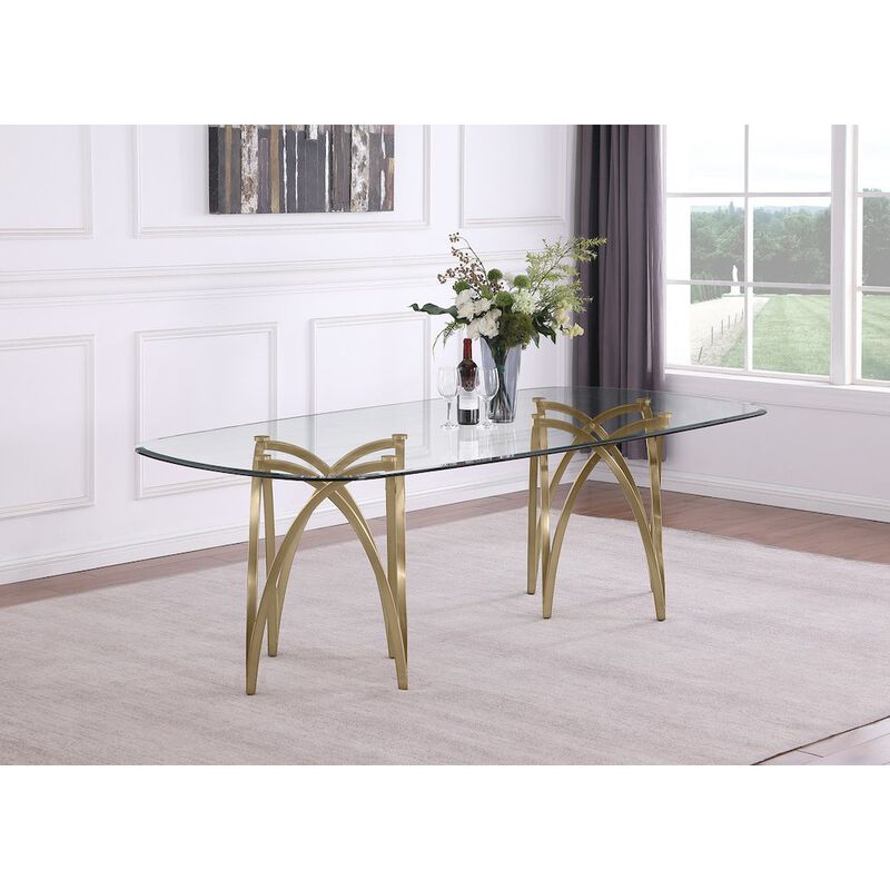 Best Quality Furniture Large Clear Tempered Glass Dining Table A Gold Brushed Matte Chrome-Plated Base
