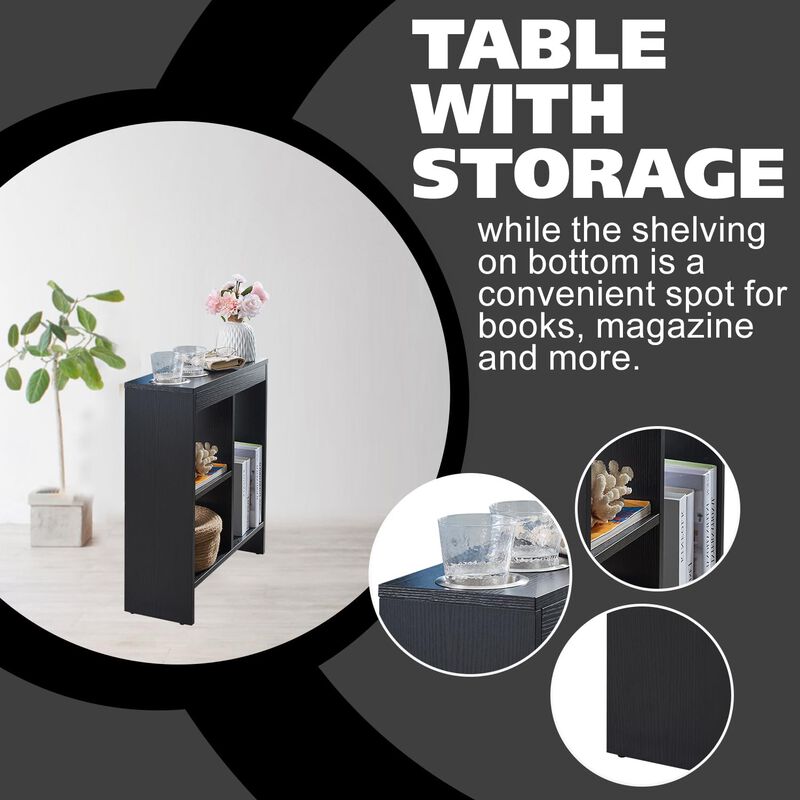 Kings Brand Furniture Side End Table with Drink Holders, Storage Shelves, Magazine Holder, Narrow Slim Chair Couch Table image number 4