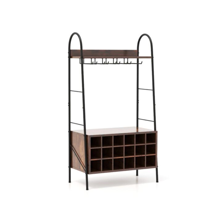 Hivvago Baker's Rack with Detachable Wine Rack and 5 Rows of Stemware Holder-Rustic Brown