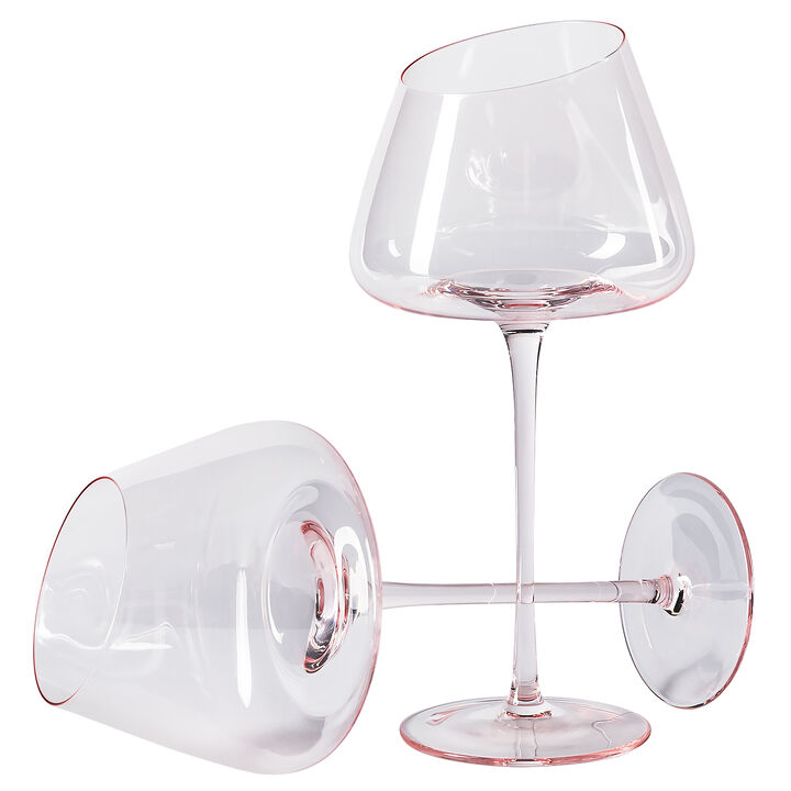 VENTRAY Home French Style Pink Crystal Wine Glasses..