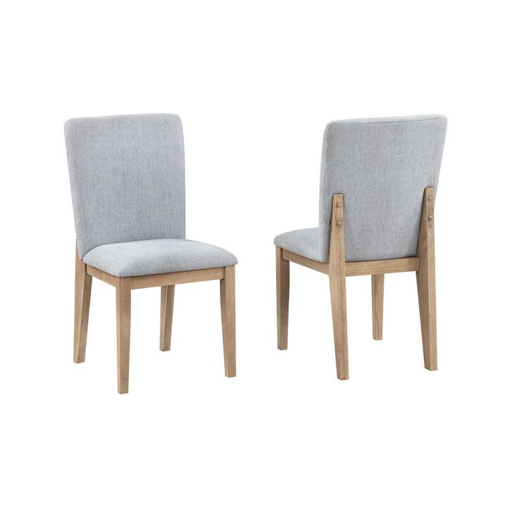 Emi 25 Inch Dining Chair Set of 2, Cushioned Seat, Gray Linen Upholstery - Benzara