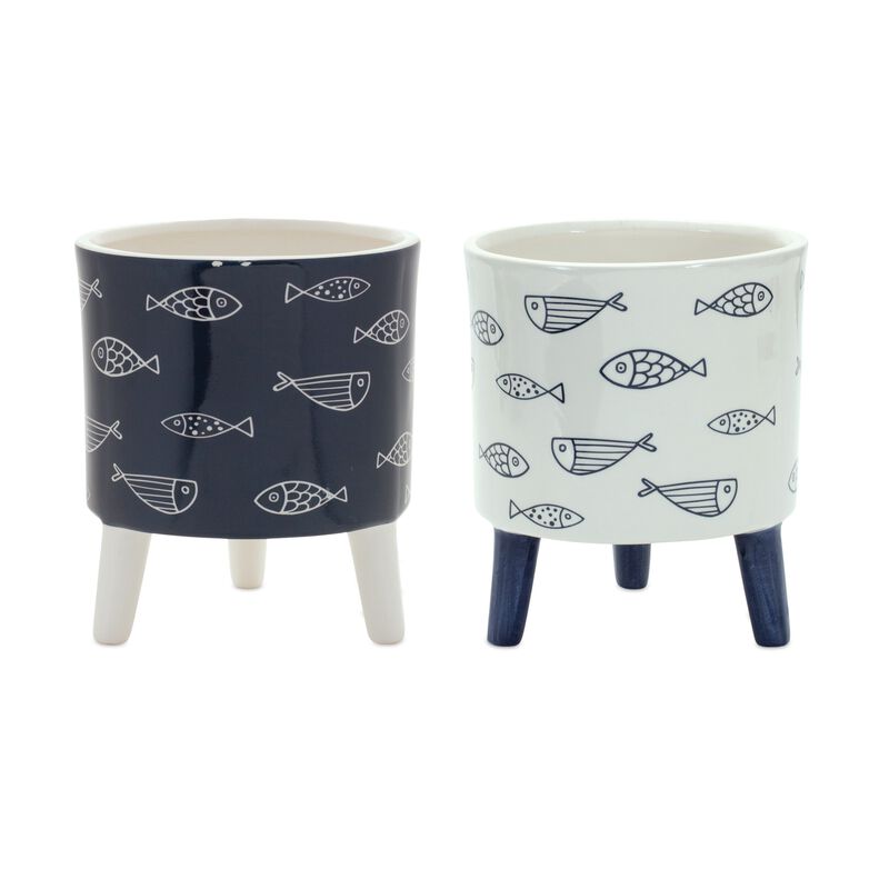 Coastal Fish Pattern Planter With Legs (Set of 12)