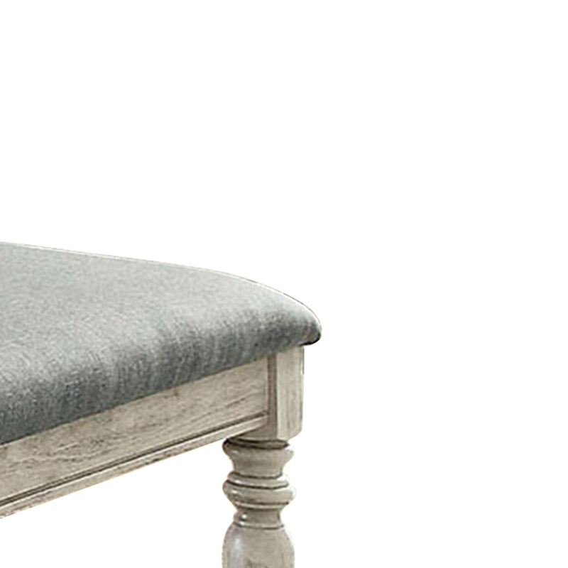 Transitional Fabric Upholstered Wooden Bench, Gray and White-Benzara