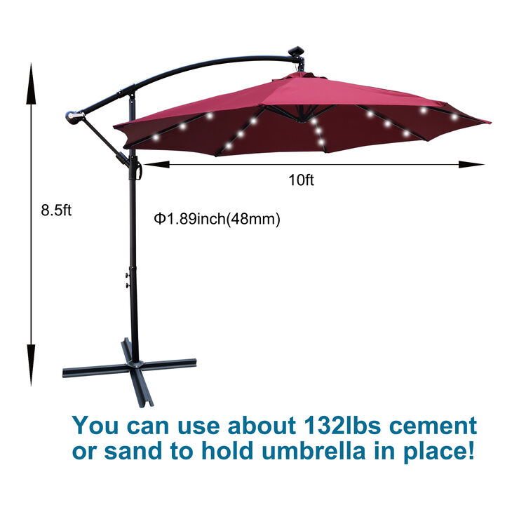 Streamdale 10ft LED Solar Patio Umbrella with Crank and Cross Base