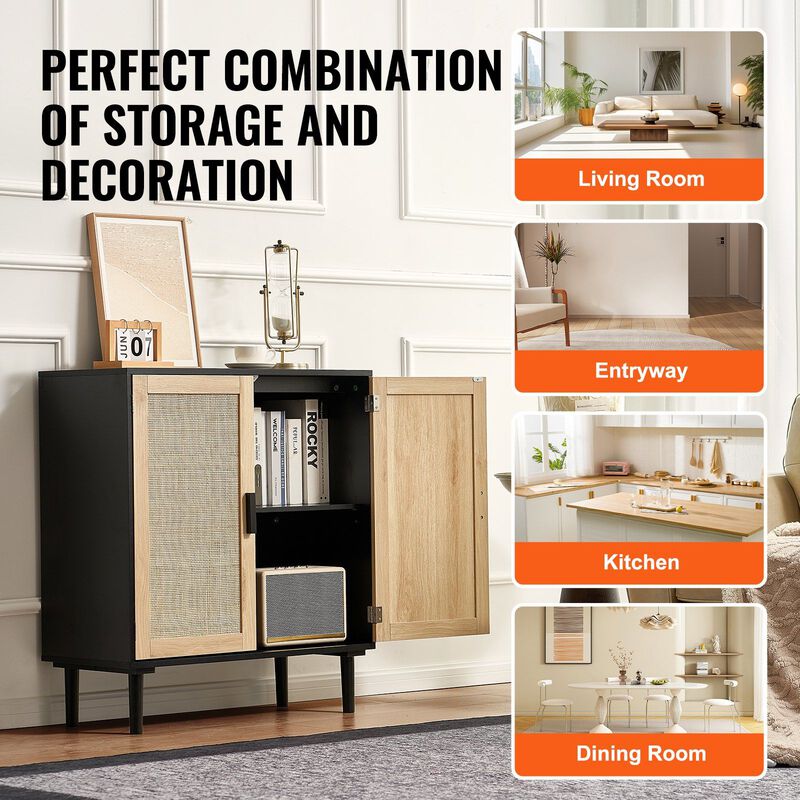 Rattan Buffet Cabinet with 2 Doors and Adjustable Shelves for Entryway Storage image number 7