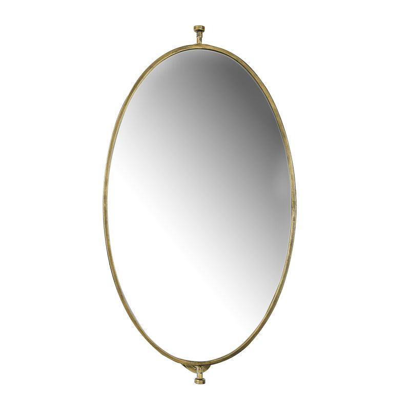 Distressed Oval Metal Framed Pivoting Wall Mirror, Gold image number 0
