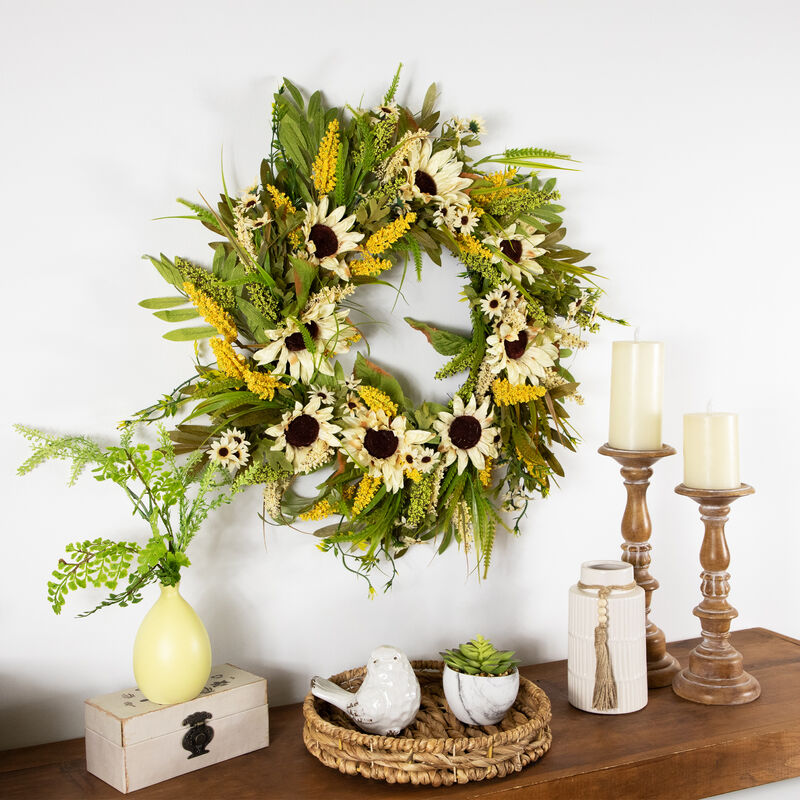 24" Beige Sunflowers Artificial Fall Harvest Wreath image number 2