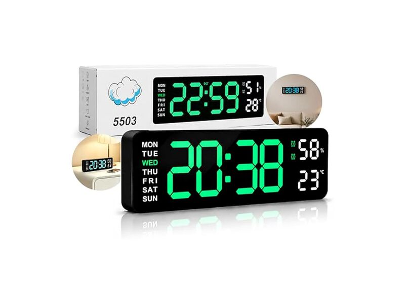 Digital Display LED Alarm Dual Wall Clock Easy Read Green Living Room Decor image number 0