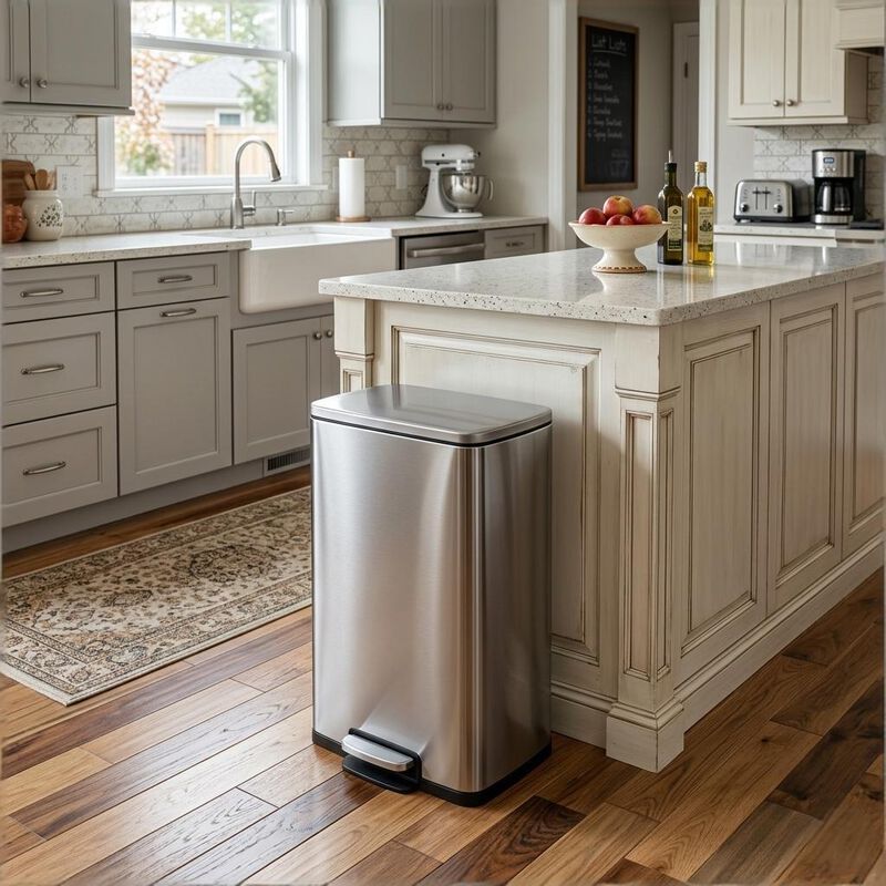 8 Gallon/30 Liter Rectangular Stainless Steel Step-on Trash Can for Kitchen office, Silver image number 1