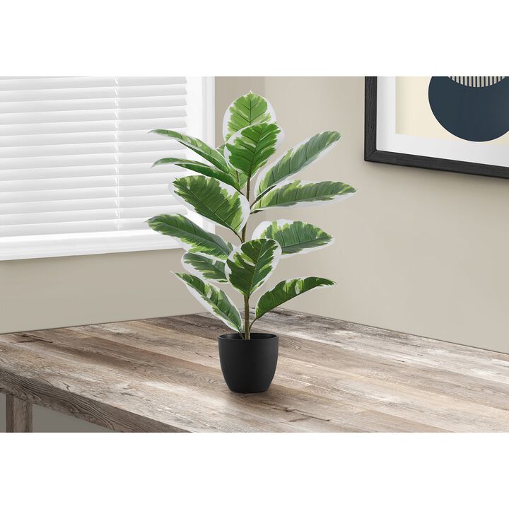 Monarch Specialties I 9572 - Artificial Plant, 27" Tall, Rubber, Indoor, Faux, Fake, Table, Greenery, Potted, Real Touch, Decorative, Green Leaves, Black Pot