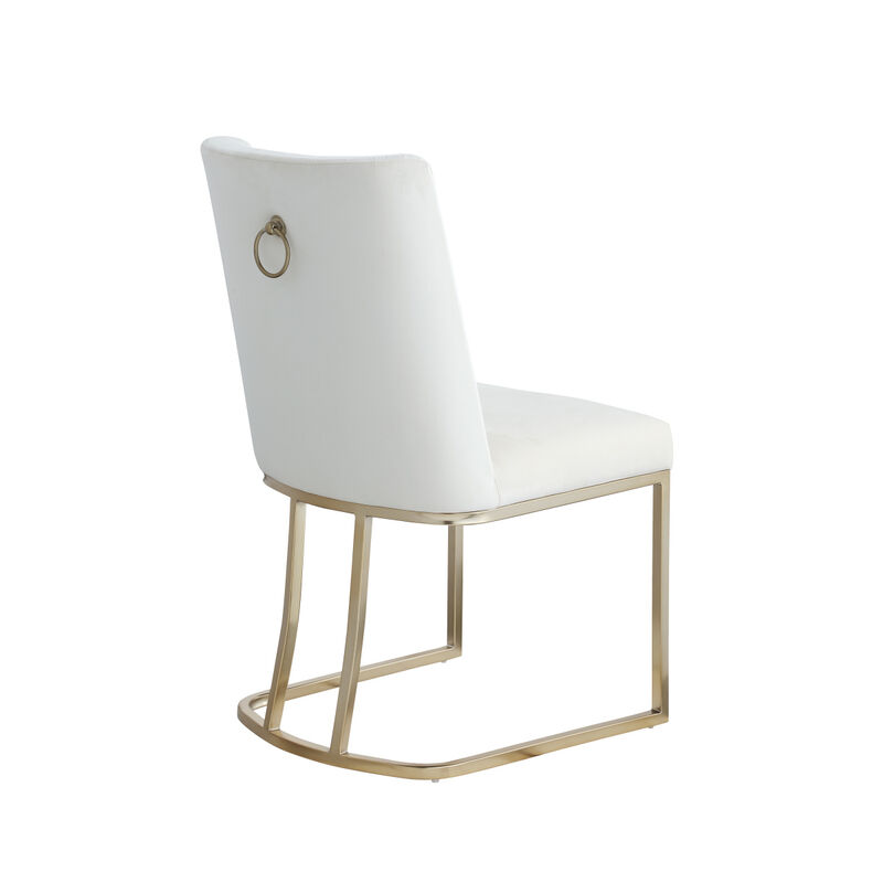 Dining Chairs, Velvet Upholstered Side Chair, Gold Metal Legs (Set of 2) - White