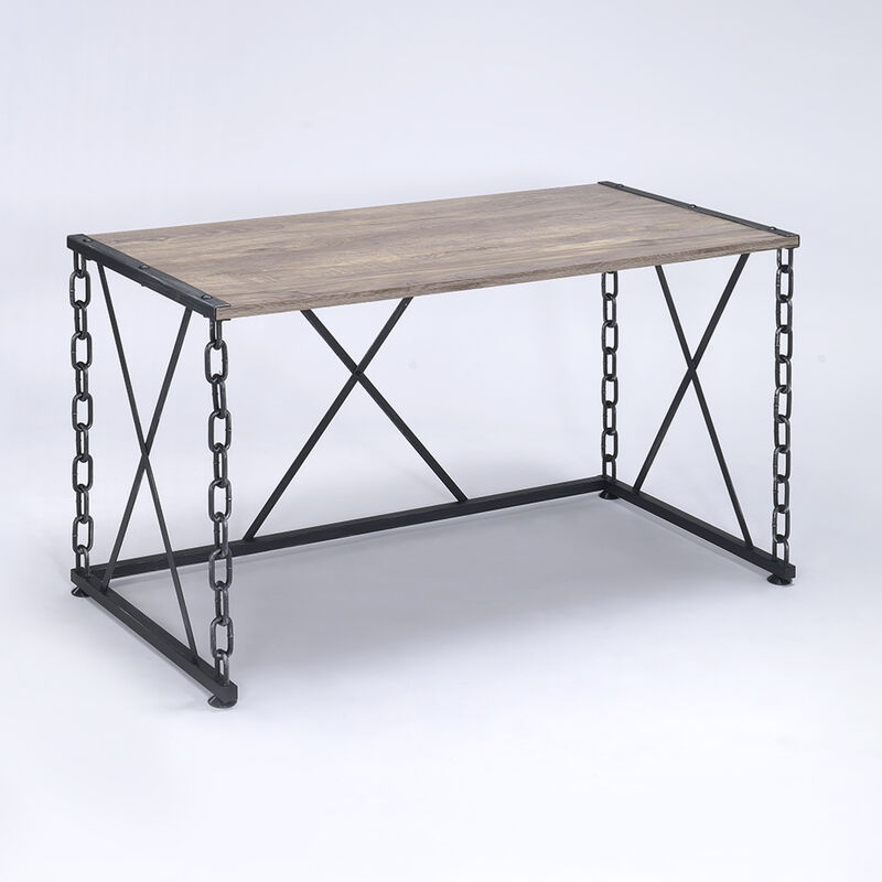 GOODSILO Rustic Oak Wood Top Writing Desk with Industrial Chain Metal Base for Home Office and Study Room image number 3