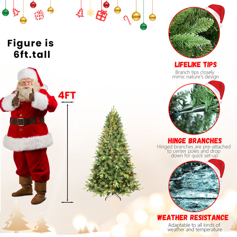 Whisen 4FT Pre-Lit Christmas Tree with 200 UL Warm White Lights &ndash; Classic Green Tree with 636 PE+PVC Tips, Hinged Branches for Easy Setup, Sturdy Metal Stand, Realistic Full Look image number 8