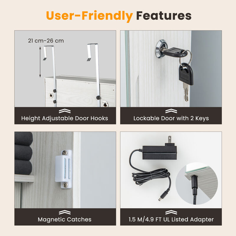 Mirrored Jewelry Armoire with Full Length Mirror and 2 Internal LED Lights