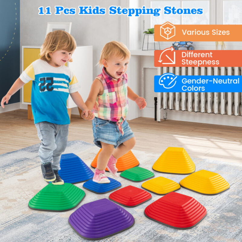 Kids Stepping Stones 11 Piece Square Stackable Indoor Outdoor Balance Blocks Multicolor image number 1