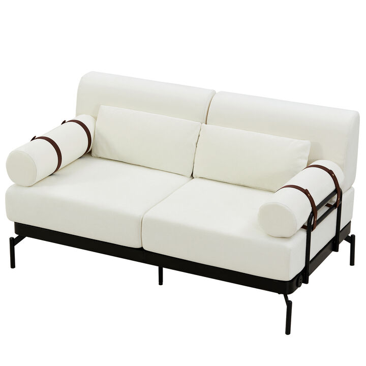 Merax Modern Loveseat Sofa with USB Ports 2-Seater Contemporary Couch with Cylindrical Armrests for Living Room